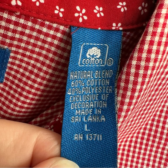Karen Scott Red Gingham Check Christmas Holiday Snowman Button Up Top L - Picture 8 of 8